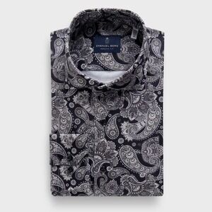 Emanuel Berg Mens Modern 4 Flex Paisley Stretch Knit Shirt Size 16 M/L